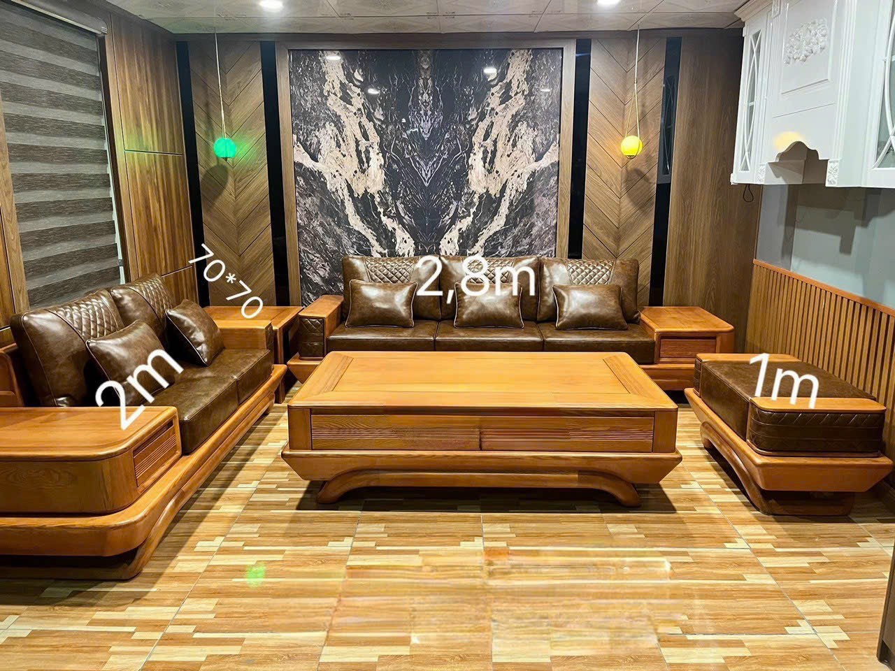  Bàn ghế phòng khách sofa gỗ sồi hàng đại dày 2 lớp